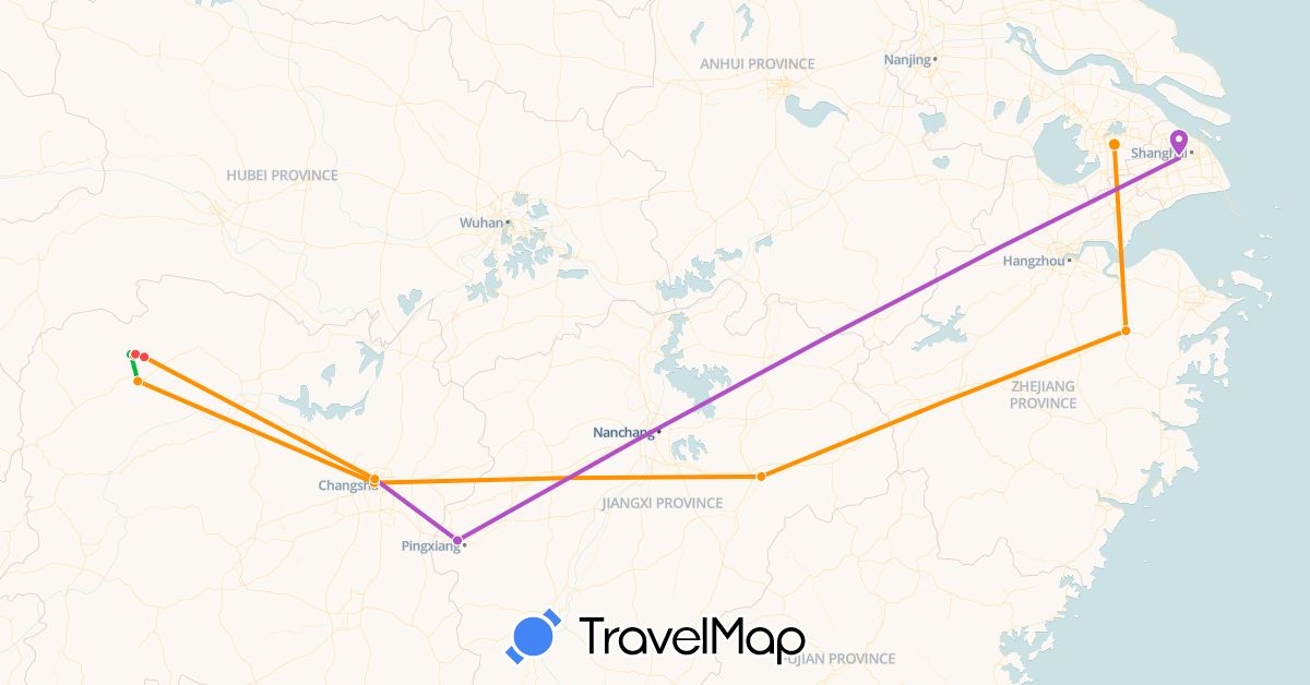 TravelMap itinerary: driving, bus, train, hiking, hitchhiking in China (Asia)